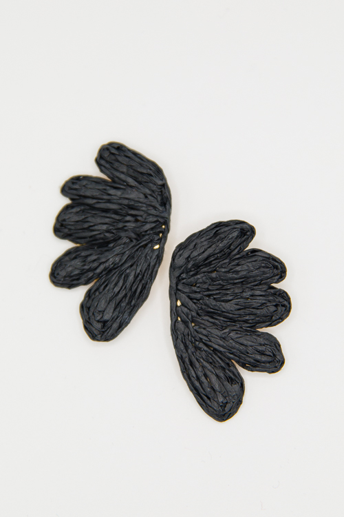 Raffia Wings Earrings, Black