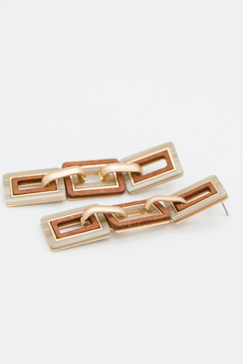 Linked Wooden Rectangle Earring, Natural Jewelry Accessories The