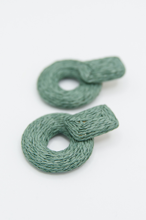 Raffia Circle Dangle Earring, Green