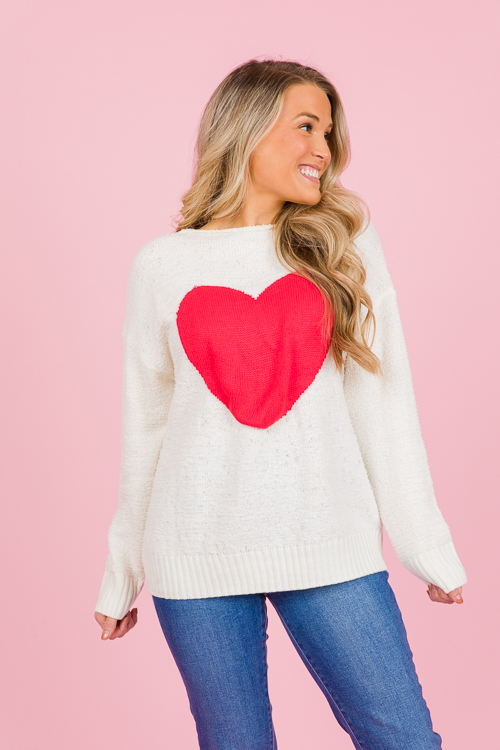 Heart Sweater, Ivory/Red