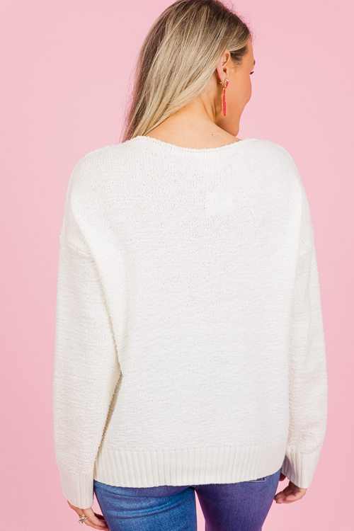 Heart Sweater, Ivory/Red