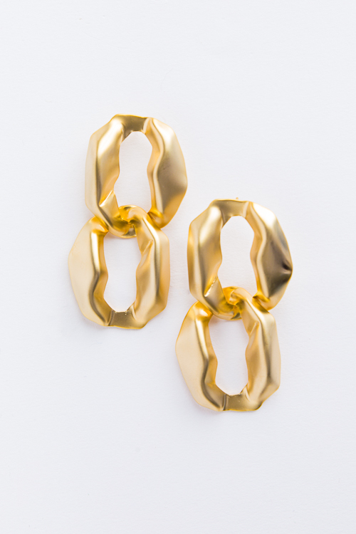 Brass Wavy Link Earring, Gold