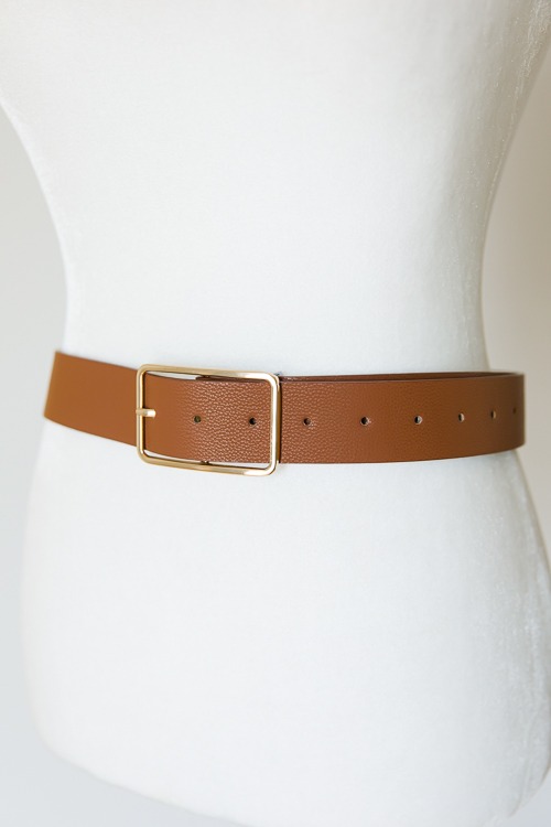Gold Rectangle Belt, Brown
