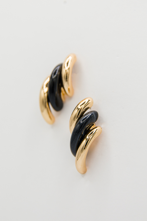 Curved Oval Shape Earrings, Black