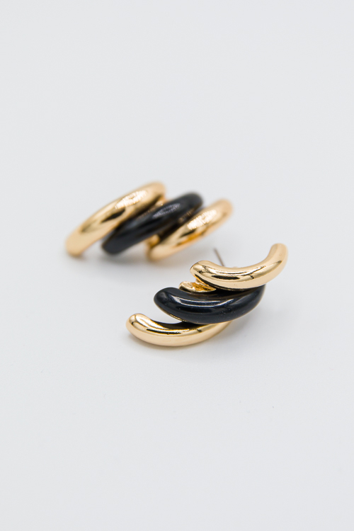 Curved Oval Shape Earrings, Black