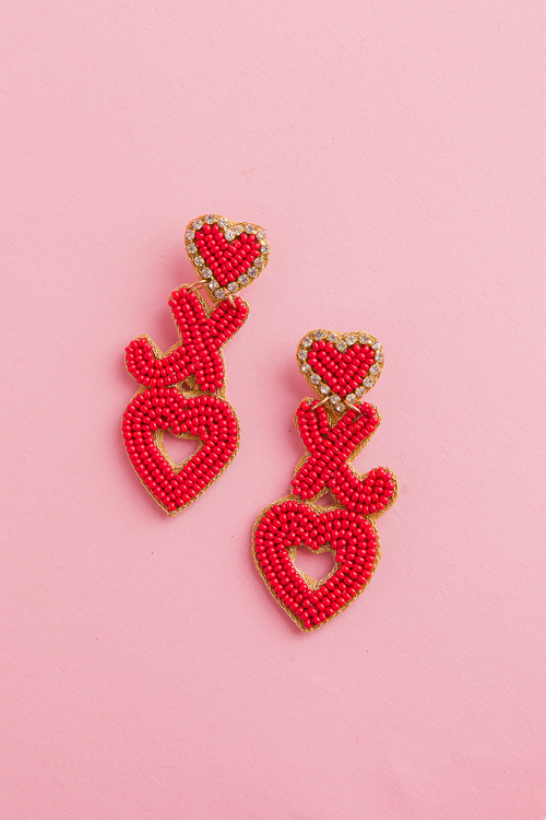 XO Beaded Earring, Red