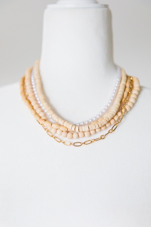 Wood & Pearl Necklace
