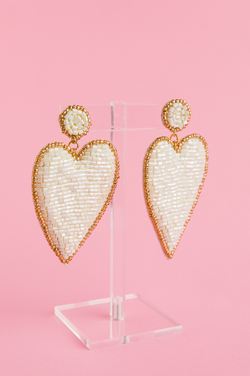 Statement Heart Earrings, Ivory