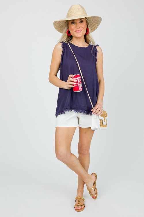 Fray Trim Linen Tank, Navy - 2K9A4311.jpg