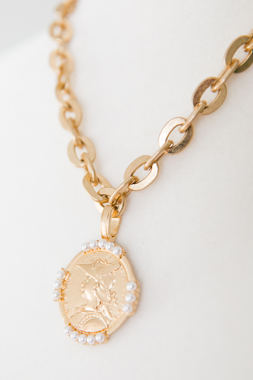 Pearl Accent Coin Necklace