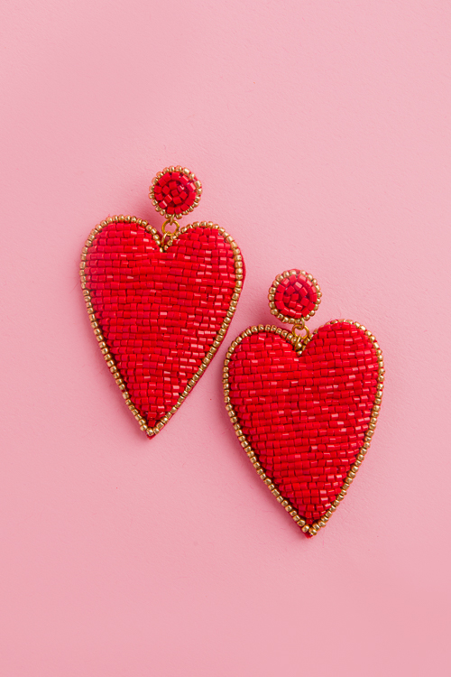 Statement Heart Earrings, Red