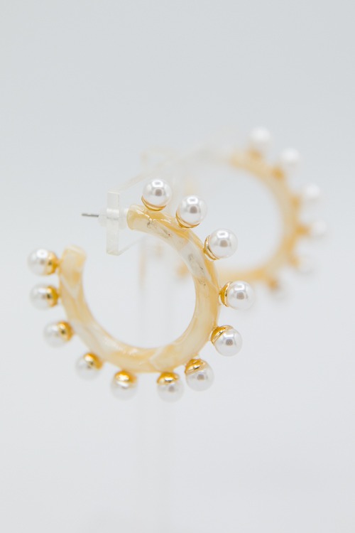 Studded Ball & Acetate Hoops, Ivory