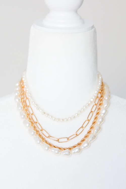 4 Row Pearl Chain Necklace