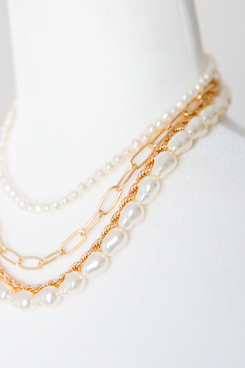 4 Row Pearl Chain Necklace