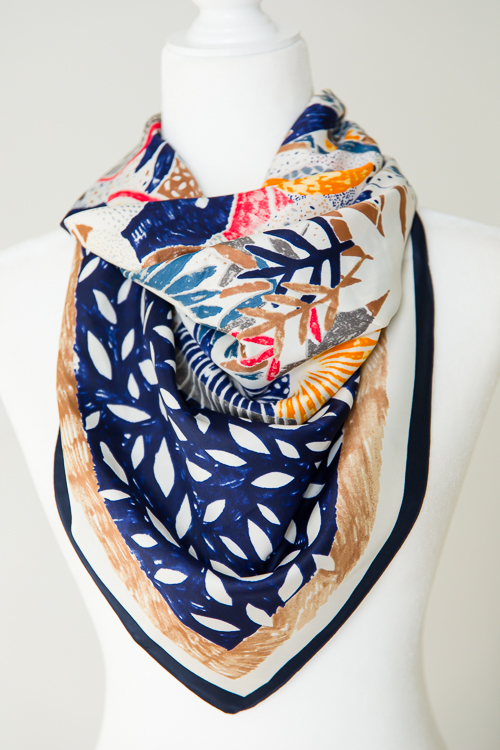 Multi Leaf Scarf, Ivory/Navy