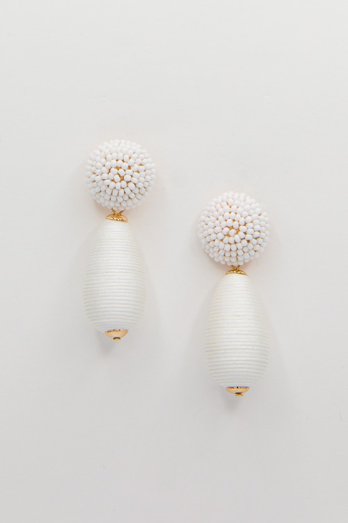 Thread Teardrop Bead Earrings, White