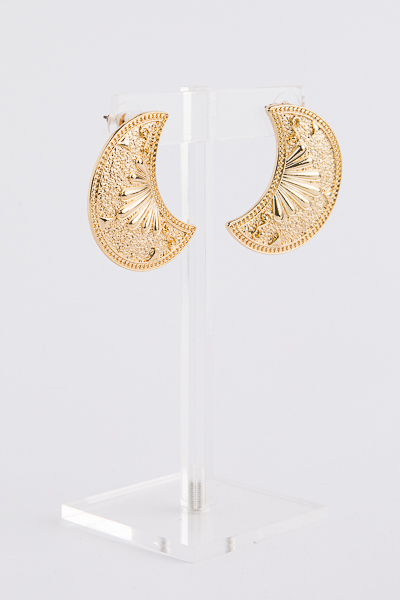 Textured Moon Earring, Gold