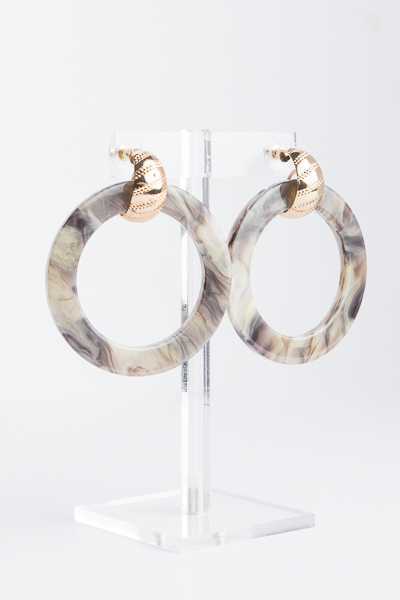 Acrylic Circle Earrings, Gr/Gol