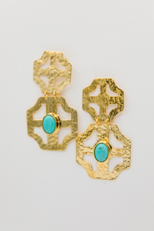 T. Jewels Hammered Earrings, Turquoise