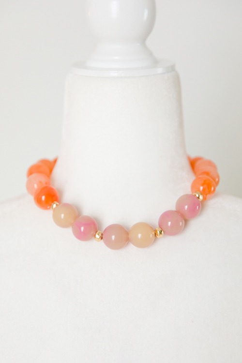 Acrylic Beaded Necklace, Orange/Lavender