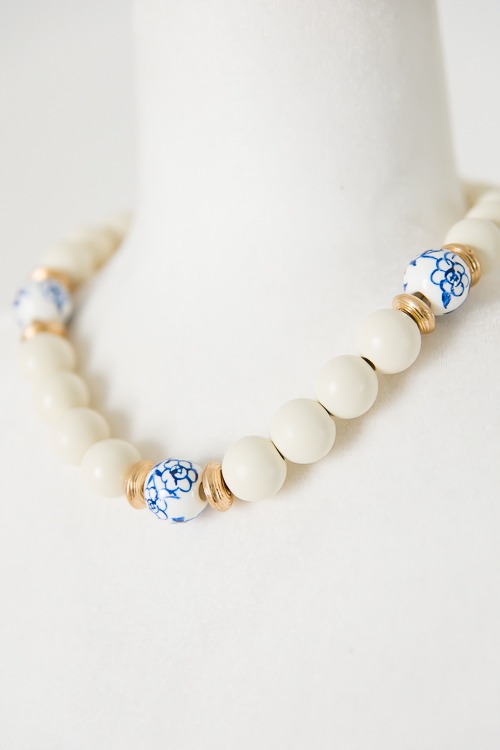 Chinoiserie & Wood Necklace, Ivory