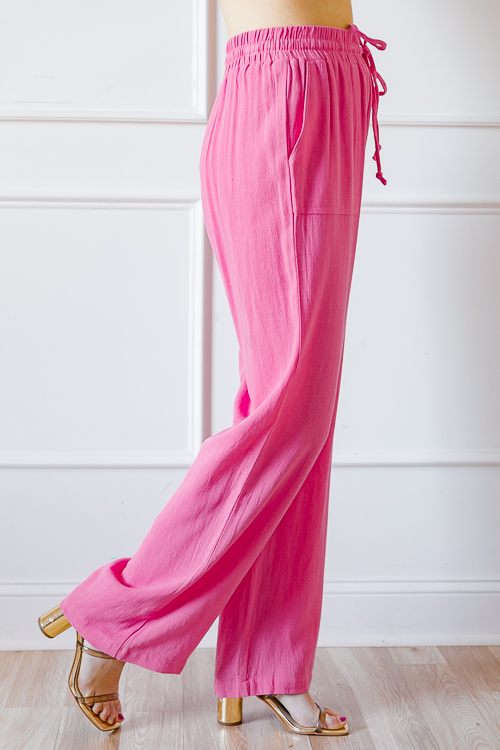 Straight Leg Linen Pants, Pink