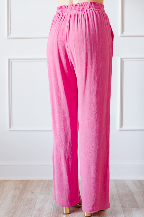 Straight Leg Linen Pants, Pink