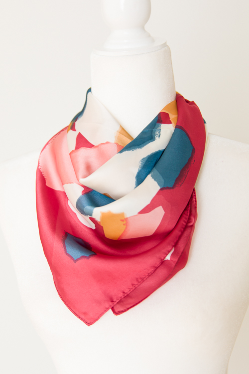 Abstract Silk Scarf, Red