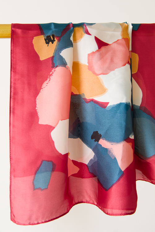 Abstract Silk Scarf, Red