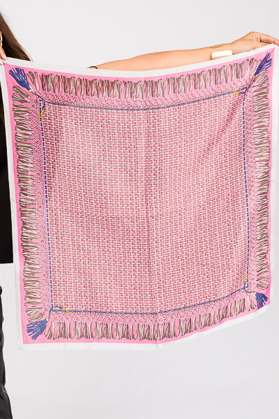 Woven Tassel Print Scarf, Pink