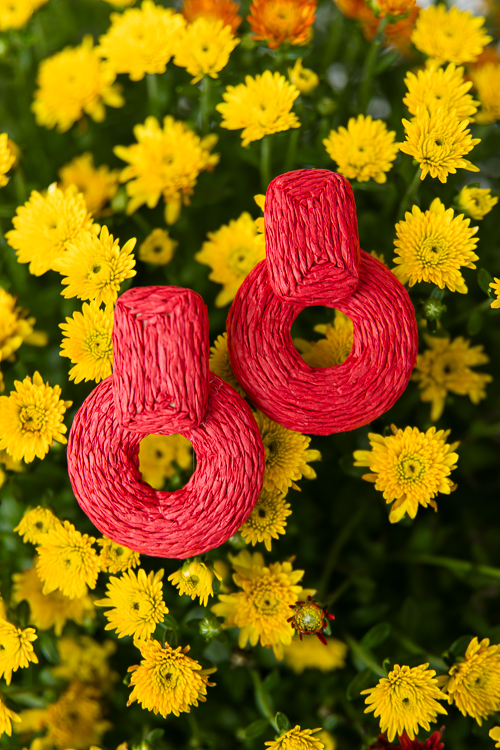 Raffia Circle Dangle Earring, Red