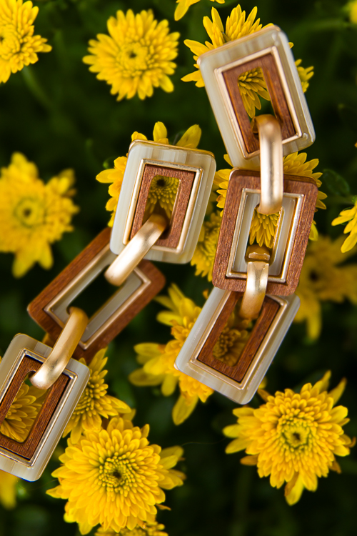 Linked Wooden Rectangle Earring, Natural