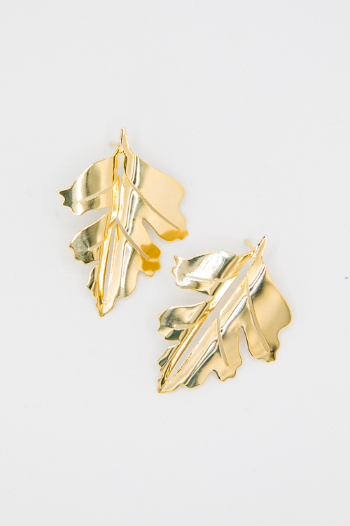 Leaf Earrings, Gold