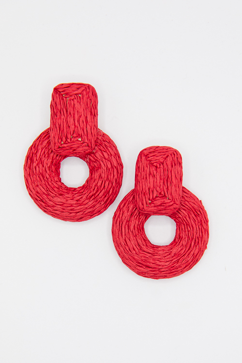 Raffia Circle Dangle Earring, Red
