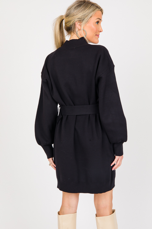 Belted Sweater Dress, Black - New Arrivals - The Blue Door Boutique