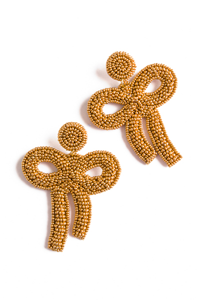 Ribbon Beaded Earrings, Gold