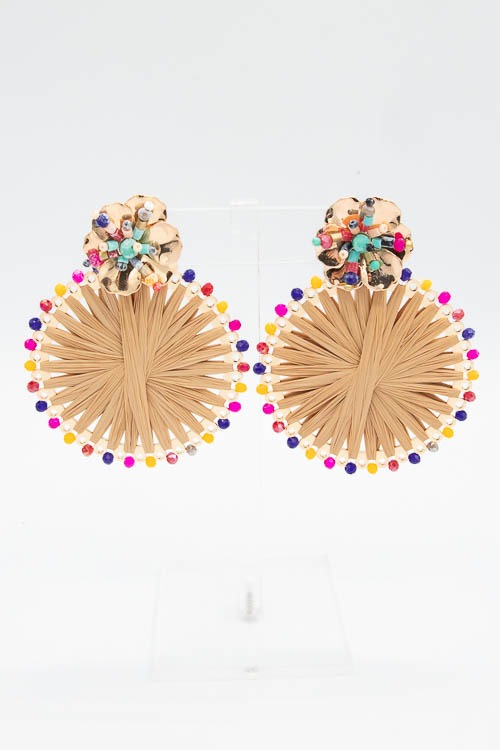 Beaded & Raffia Earrings, Multi