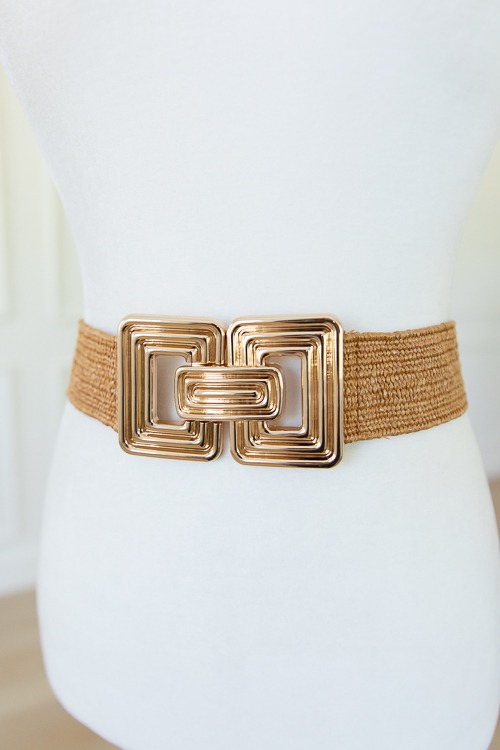 Buckle Straw Belt, Cognac