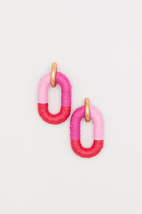 Colorblock Raffia Oval Earrings