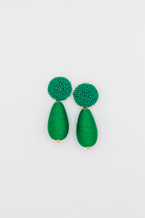Thread Teardrop Bead Earrings, Green