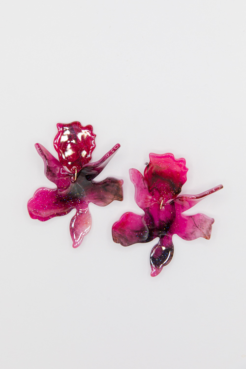 Acrylic Flower Earrings, Fuchsia