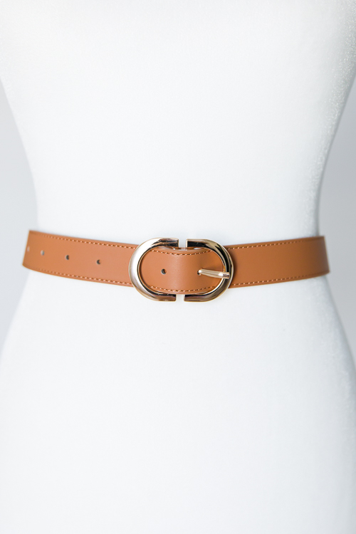 Oval Buckle Belt, Tan