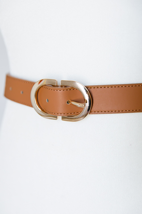 Oval Buckle Belt, Tan
