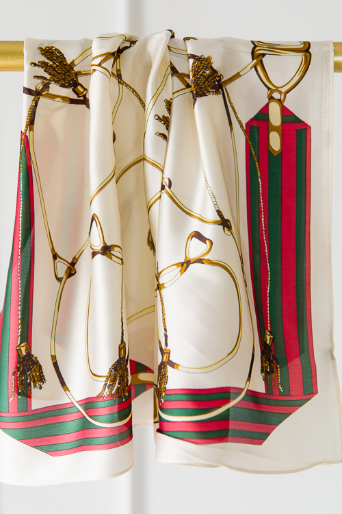 Tassel And Chain Scarf, White