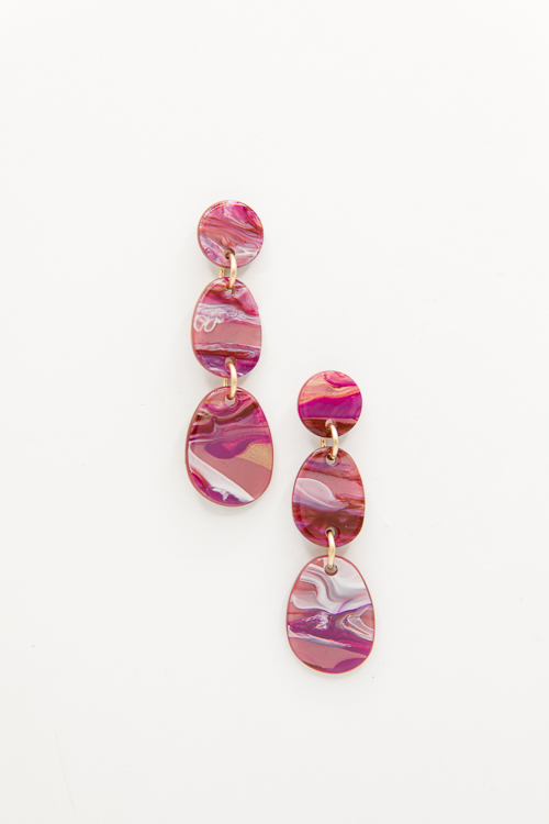 Double Oval Drop Earrings, Fuchsia