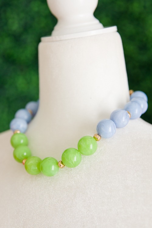 Acrylic Beaded Necklace, Blue/Lime