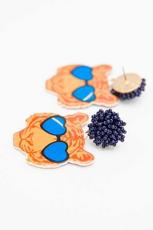 Tiger Earrings, Navy