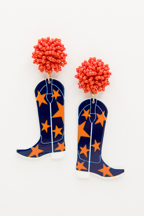 Boots Earrings, Navy/Orange