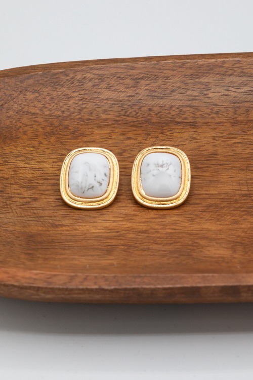 Stone Square Studs, Howlite