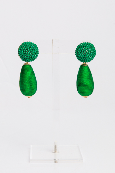 Thread Teardrop Bead Earrings, Green